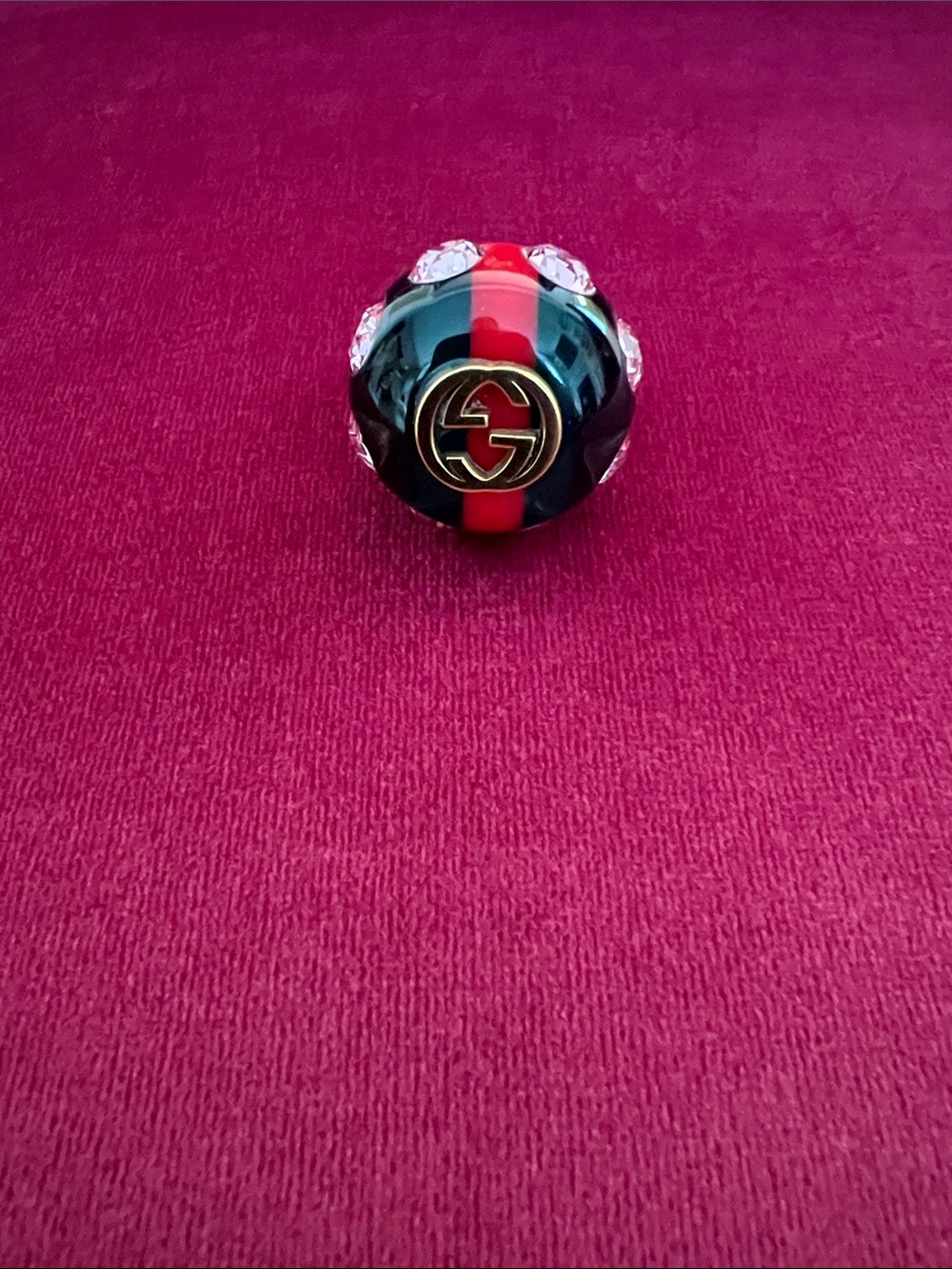 Gucci Crystal and Resin Logo Ring with Pink Crystal Gems